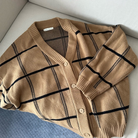 OAK + FORT Sweaters - OAK + FORT Tan and Brown Textured Knit Sweater
